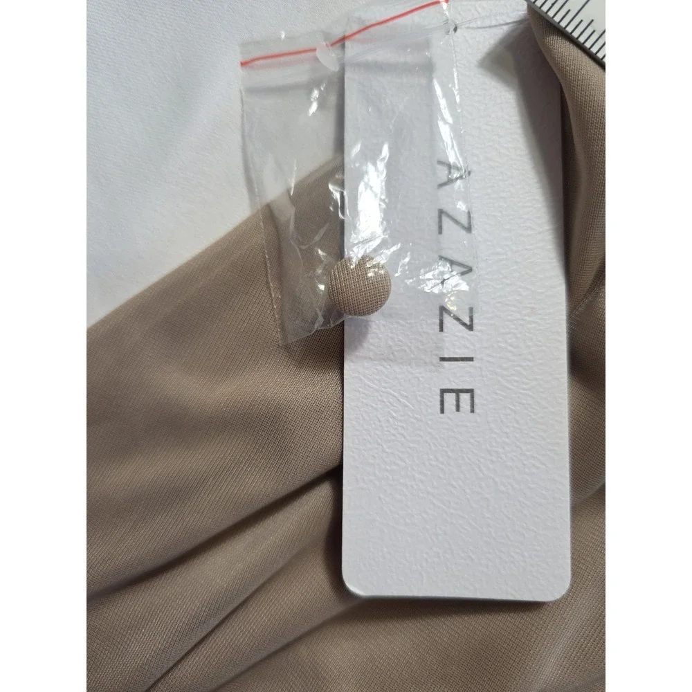 Azazie Indie Taupe Maxi Dress A6 Bridesmaid Formal Flutter Sleeve - Picture 9 of 14